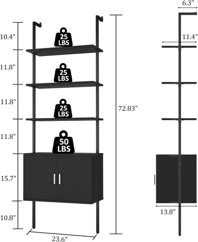 Miniatura 3 de Yusong Estantería alta de 73" con gabinete, estantería tipo escalera para montaje en pared con marco de madera y metal, estantería para plantas