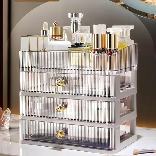 Organizador de maquillaje transparente con 3 cajones, organizador de baño y almacenamiento, ideal para escritorio y tocador de cómoda, excelente