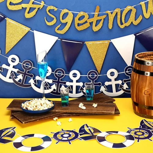 Miniatura 7 de 5 piezas de decoración náutica de fiesta de cumpleaños Let's Get Nauti, decoración de fiesta de crucero, guirnalda de ancla, despedida de soltera