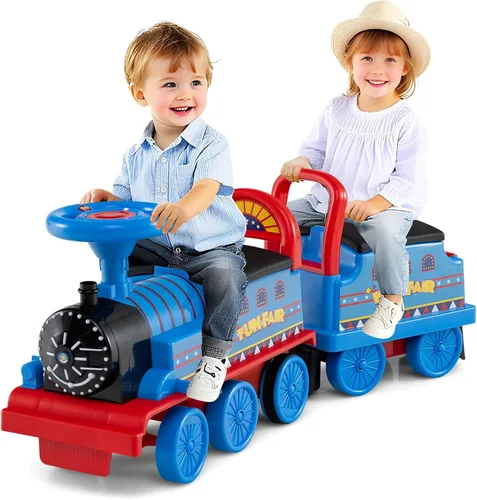 Miniatura 12 de Costzon Tren de paseo de 2 plazas con carruaje, juguete de 6 V con almacenamiento debajo del asiento, reposapiés, silbato de tren, música y luces