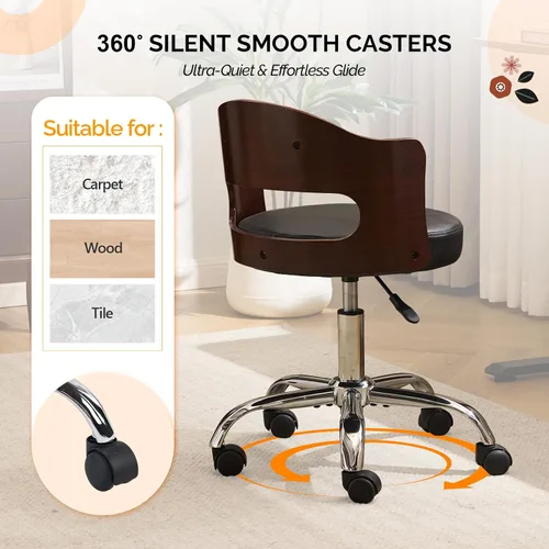 Miniatura 7 de VINGLI Silla de Escritorio de Oficina en Casa sin Brazos, Silla Giratoria Ajustable, de Doble Uso con/sin Ruedas, Pequeña Silla de Trabajo Curvada