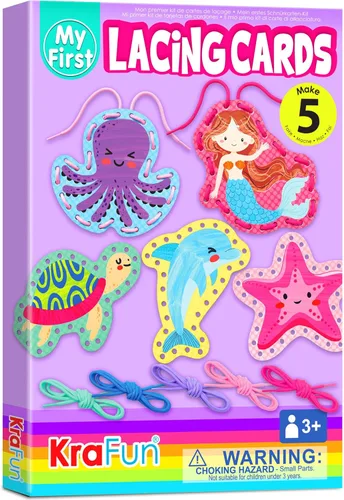 Miniatura 10 de KRAFUN My First - Tarjetas de cordones para niñas de 3 años en adelante, 10 proyectos holográficos de princesa unicornio de artes y manualidades