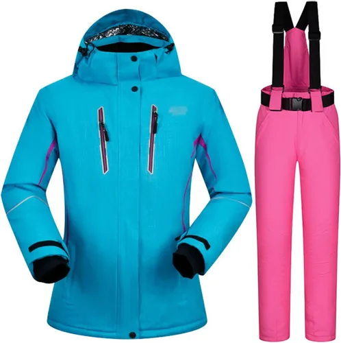 Miniatura 21 de Conjunto de chaquetas y pantalones de esquí para mujer, invierno al aire libre, talla grande, trajes de esquí cálidos con capucha, trajes de nieve E