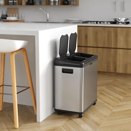 Miniatura 2 de iTouchless Bote de basura de cocina con sensor 2.0 de 16 galones, con doble compartimiento, con ruedas, de acero inoxidable, automático, de 8
