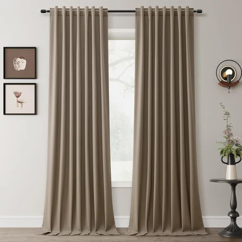 Miniatura 20 de Hokibero Cortinas de lino 100% opacas de 102 pulgadas de largo, juego de 2 paneles para oscurecer la habitación, lino térmico texturizado