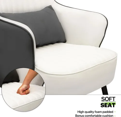 Miniatura 7 de Magshion Silla decorativa moderna con almohada lumbar, sillón tapizado de cuero, sillón individual ergonómico para sala de estar, dormitorio