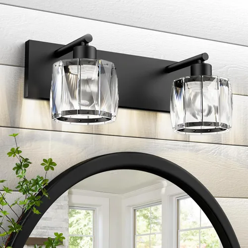 Miniatura 24 de VOLISUN Luces de tocador de cristal – 4 luces modernas de acero inoxidable para baño sobre espejo, acabado cromado – Certificado UL