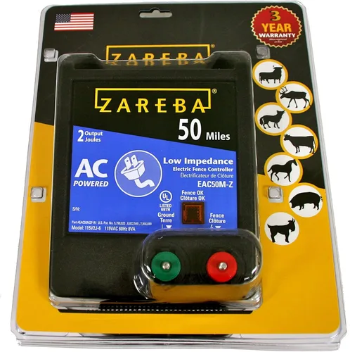 Miniatura 3 de Zareba EAC50M-Z - Cargador eléctrico de valla de baja impendencia alimentado por CA – Energizador eléctrico de 50 millas para cerca, contiene