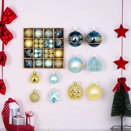 Miniatura 5 de Juego de 44 adornos de bolas de Navidad, adornos de bolas de Navidad inastillables para Navidad, vacaciones, corona y decoraciones de fiestas