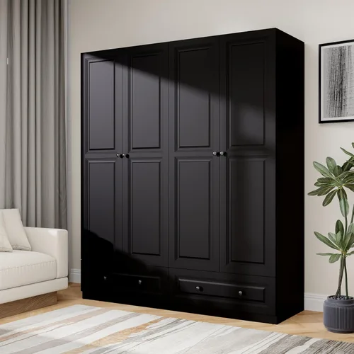 Miniatura 6 de Armario Armario con cajón: Armario de dormitorio para colgar ropa, armario de madera para ropa con puertas, Armario con estantes (negro, 63 pulgadas)