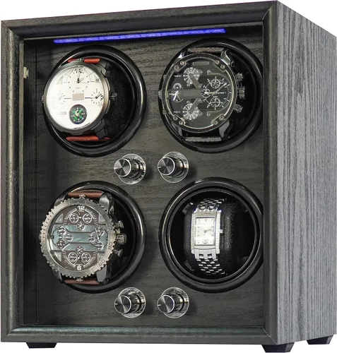 Miniatura 2 de Oryx - Enrollador de 4 relojes para relojes automáticos, caja de reloj giratoria de madera, 5 modos de rotación, caja de visualización con luz LED