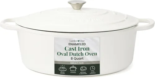 Miniatura 18 de Larder & Vine Olla holandesa de hierro fundido esmaltado de 8 cuartos con tapa, para hornear pan, compatible con todas las placas de cocción y apta