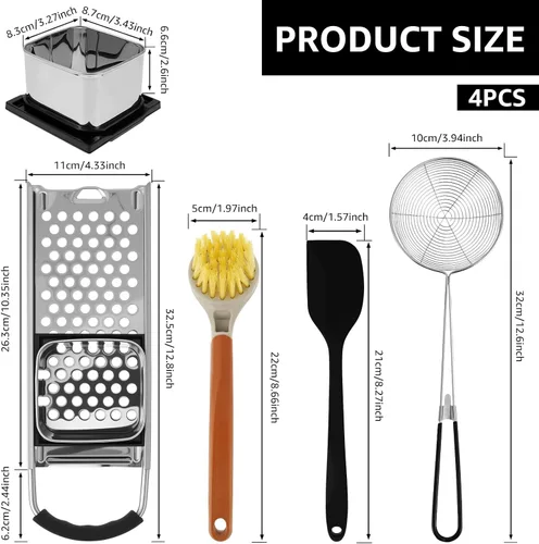 Miniatura 2 de Spaetzle Maker de acero inoxidable, prensa Spaetzle con mango de agarre, prensa alemana para fabricar fideos con espátula, colador skimmer y cepillo