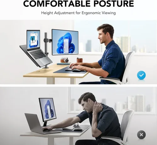 Miniatura 3 de HUANUO Soporte de monitor ajustable, soporte de escritorio de un solo brazo para pantalla de 32 pulgadas y portátil de 17 pulgadas, soporte