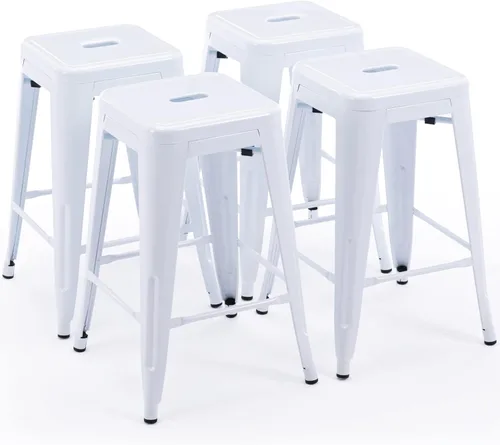 Miniatura 28 de Vogue Furniture Direct 24" Taburetes de bar de metal sin respaldo negros para interiores/exteriores, altura para encimera con asiento cuadrado