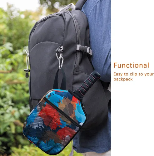 Miniatura 5 de WK IEASON Funda de neopreno para paletas de pickleball con bolsillos interiores y correa de asa, funda para raqueta y organizador de bolas Impresión