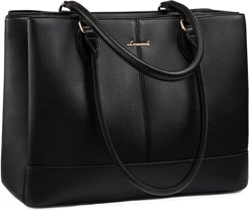 LOVEVOOK: bolsa de mano para laptop para mujeres, bolsa de trabajo de cuero PU con 3 compartimentos, bolsa impermeable para computadora para viajes