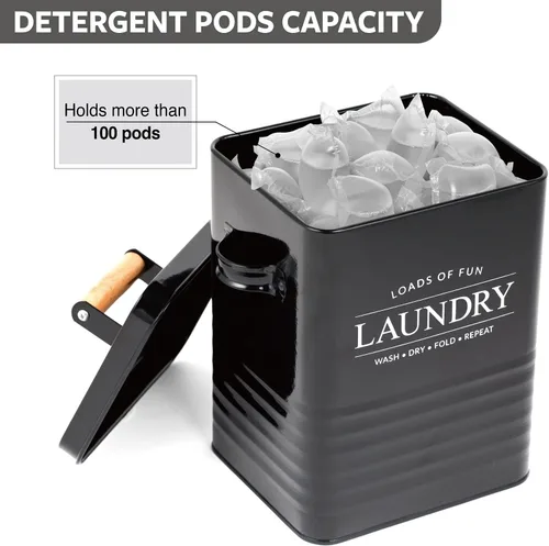 Miniatura 5 de Calindiana Dispensador de jabón de metal con cuchara para decoración de lavandería y ahorro de espacio, organización y almacenamiento, contenedor