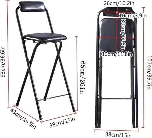 Miniatura 3 de Taburete de bar plegable, 26 pulgadas/28 pulgadas/30 pulgadas, taburetes altos plegables portátiles con soporte trasero y reposapiés, taburetes