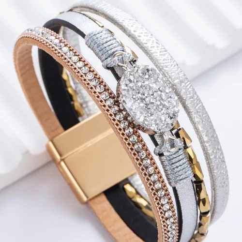 Miniatura 298 de FANCY SHINY - Pulsera de cuero estilo bohemio, pulsera de cuentas de cristal con cierre magnético, regalos de joyería para mujer
