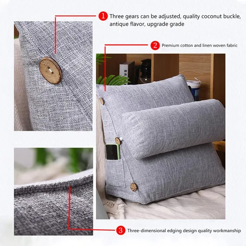 Miniatura 3 de Almohada de lectura y televisión, almohada de cuña de espalda con almohada ajustable para el cuello y bolsillos, almohada de lectura para reposo
