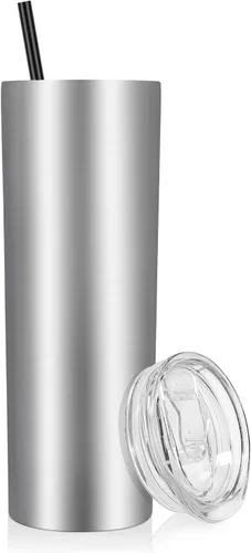 Miniatura 15 de VEGOND - Vaso delgado de acero inoxidable de 20 oz con aislamiento al vacío con tapa y pajita, taza de café de doble pared, taza de viaje