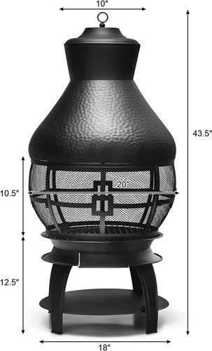 Miniatura 7 de SAFSTAR Chiminea de hierro fundido para exteriores, chimenea de madera con póquer de fuego, cubierta de malla ignífuga de 360°, hoguera de leña