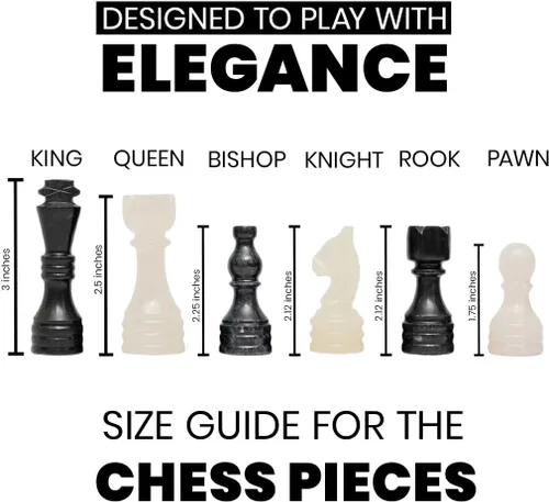 Miniatura 2 de Juego de Piezas de Ajedrez de Mármol Premium Hechas a Mano – Elegante Reemplazo de 32 Piezas para Tableros de Ajedrez de 12-15 Pulgadas con Caja