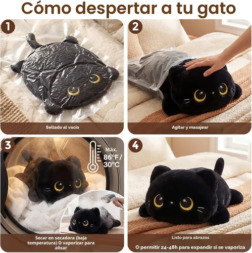 Miniatura 9 de Mewaii Linda Almohada de Felpa de Gato Negro, Peluches Kawaii de Animales de Peluche de Gato Negro, Peluches Suaves, Almohada de Felpa para Abrazar