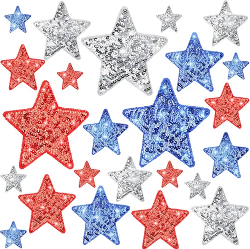 Miniatura 10 de Daifunli 24 Parches de Lentejuelas para Planchar de 4 Parches Decorativos Bordados Brillantes para Ropa, Bolsos, Chaquetas, Jeans, Sombreros