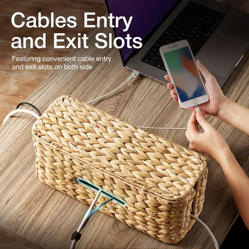 Miniatura 4 de Tidita Caja organizadora de cables de mimbre con tapa, caja organizadora de cables de 15 pulgadas y caja de regletas para gestión de cables