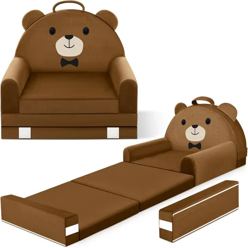 Sofá cama para niños con funda extraíble lavable y respaldo de cinta mágica - Silla plegable para niños pequeños, cómodos muebles de terciopelo de