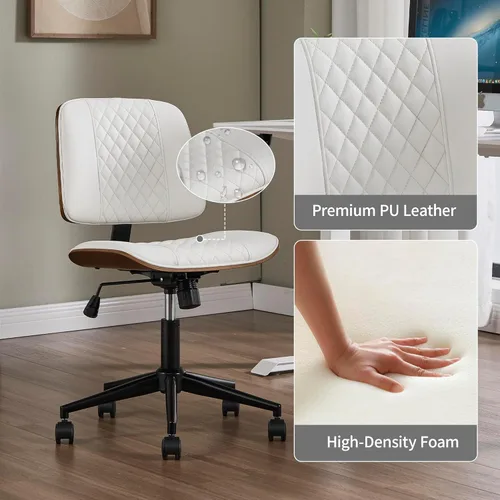 Miniatura 3 de VipDesk Silla pequeña de oficina en casa, silla de escritorio sin brazos con respaldo medio con giro de 360° y ruedas, silla de computadora moderna