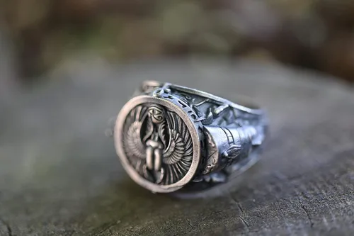 Miniatura 3 de Anillo de escarabajo de faraón egipcio piramidal, 0.017-0.022 libras, 1,02 x 1,14 pulgadas, anillo de sello de la mitología egipcia antigua Ankh