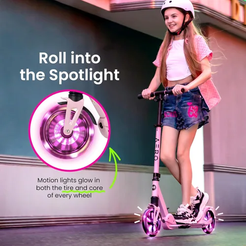 Miniatura 2 de AERO MOBILITY Patinete para niños de 6 años, adolescentes y adultos Ruedas iluminadas, freno de mano, alfombrilla de goma y absorción de impactos