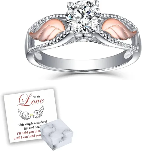 to My Love, I'll Hold You in My Heart Personalized Circle Wings Memorial Ring, 925 Sterling Silver Fashion Angel Wing Ring, Trendy Delicate Ring