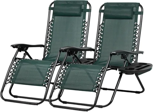 Miniatura 15 de Nazhura Juego de 2 sillas reclinables relajantes para patio, sillas de malla de acero ajustable, silla de salón de gravedad cero, sillas de playa