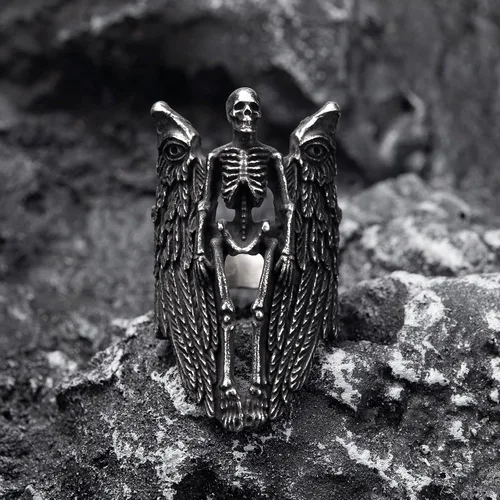 Miniatura 3 de KIRTIJW Anillos de calavera para hombre, de acero inoxidable, gótico, motociclista, punk, cráneo, joyería para hombre, talla 8-13, Acero, Sin