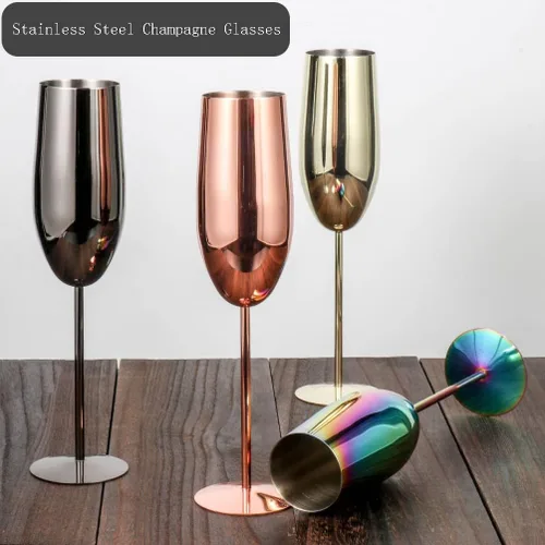 Miniatura 2 de Copas de champán de acero inoxidable, juego de 4 copas de vino irrompibles de 9.5 onzas, copas elegantes de tallo para tostadas a mano, para bodas