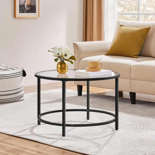 Miniatura 2 de Yaheetech Mesa de centro redonda de cristal de 27.6 pulgadas, mesa de centro pequeña para sala de estar, mesas de centro circulares negras con parte