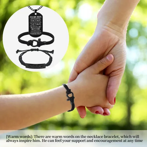 Miniatura 5 de Butishop Pulsera náutica personalizada con texto en inglés To My Son, collar con etiqueta de perro que nunca perderás tu hijo, pulseras inspiradoras