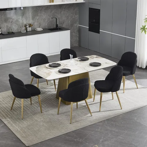 Miniatura 7 de Boucle - Juego de 2 sillas de comedor sin brazos, modernas sillas de cocina tapizadas con patas de metal dorado para cocina, comedor, color negro