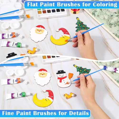 Miniatura 5 de anezus - Juego de 50 pinceles de pintura de punta plana con pinceles redondos de pintura acrílica, pinceles para manualidades, para aula, acuarela