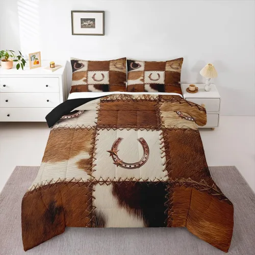 Miniatura 37 de Juego de edredón de vaquero, tamaño King, juego de ropa de cama de herradura con estrellas del oeste de Texas para adultos, hombres y niños, ropa