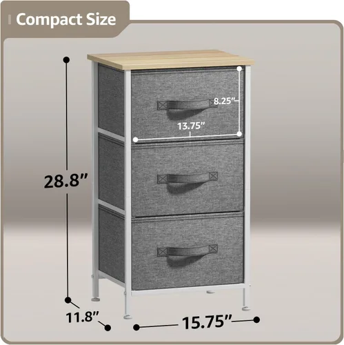 Miniatura 3 de Sorbus - Mesita de noche con 3 cajones - Mesita de noche y mesa lateral para el hogar, accesorios de dormitorio, oficina, dormitorio universitario