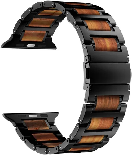 Miniatura 9 de iiteeology Correa compatible con Apple Watch, pulsera de eslabones de madera y acero natural para iWatch Series 1-11 de 1.65" (42mm), 1.61" (41mm)