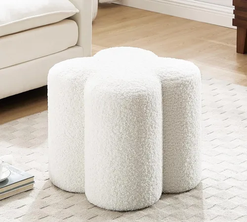 Miniatura 12 de Zesthouse Juego de 2 puf otomanos de flores, reposapiés de tela de lino beige para sofá, taburetes modernos para sala de estar, bonita otomana