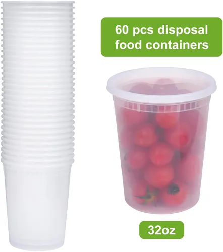 Miniatura 2 de Moretoes 60 juegos de recipientes de sopa de 32 onzas con tapas, recipientes herméticos resistentes para microondas para sopas, sobras, salsas