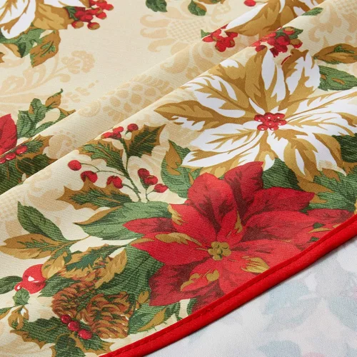 Miniatura 2 de Violet Linen Mantel impreso con diseño de jardín de flor de pascua europea, color beige, redondo de 60 pulgadas