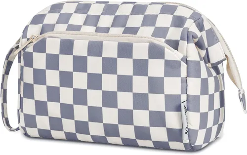 Miniatura 13 de Narwey - Bolsa grande de maquillaje con cremallera de apertura completa, organizador de cosméticos de viaje para mujeres y niñas, Azul grisáceo.